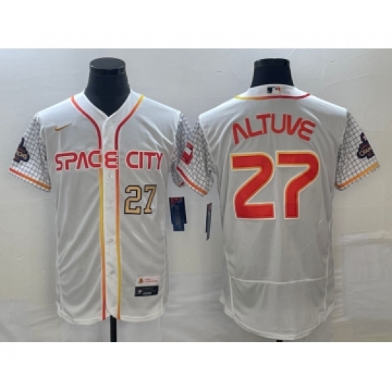 Men's Houston Astros 27 Jose Altuve Number White 2023 City Connect Flex Base Stitched Jersey2