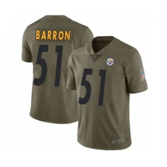 Youth Pittsburgh Steelers 51 Mark Barron Limited Olive 2017 Salute to Service Football Jersey