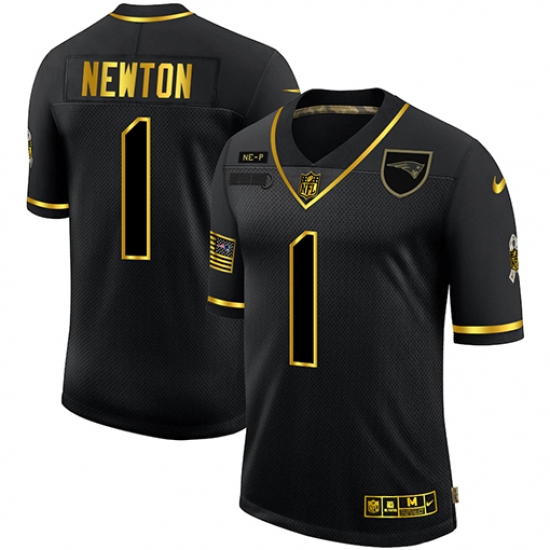 Men's New England Patriots 1 Cam Newton Olive Gold Nike 2020 Salute To Service Limited Jersey