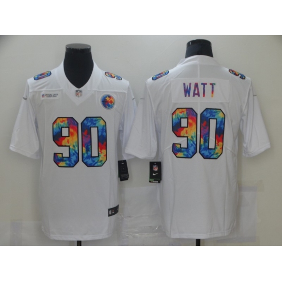 Men's Pittsburgh Steelers 90 T. J. Watt White Rainbow Version Nike Limited Jersey