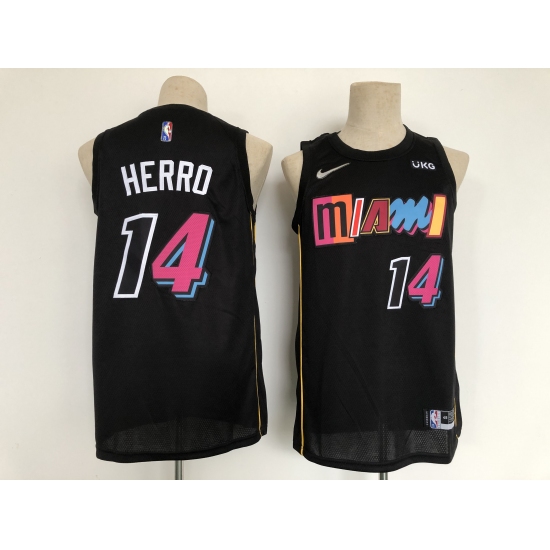 Men's Miami Heat 2021-22 City Edition 14 Tyler Herro Black Stitched Basketball Jersey