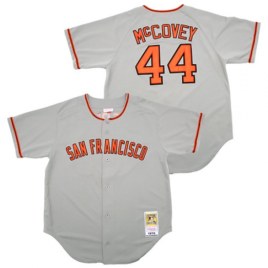 Men's Mitchell and Ness San Francisco Giants 44 Willie McCovey Replica Grey Throwback MLB Jersey
