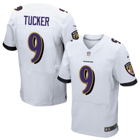 Men's Nike Baltimore Ravens 9 Justin Tucker Elite White NFL Jersey