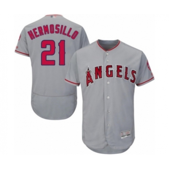 Men's Los Angeles Angels of Anaheim 21 Michael Hermosillo Grey Road Flex Base Authentic Collection Baseball Player Jersey