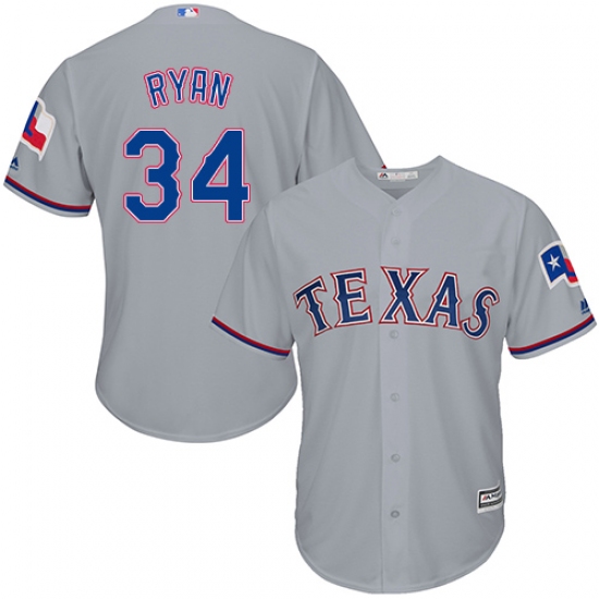 Youth Majestic Texas Rangers 34 Nolan Ryan Authentic Grey Road Cool Base MLB Jersey