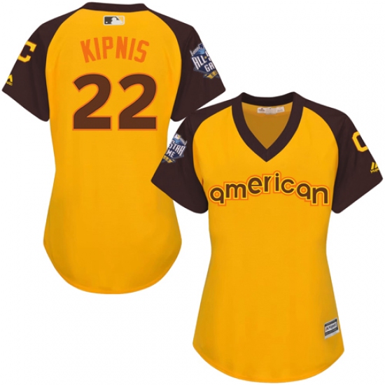 Women's Majestic Cleveland Indians 22 Jason Kipnis Authentic Yellow 2016 All-Star American League BP Cool Base MLB Jersey