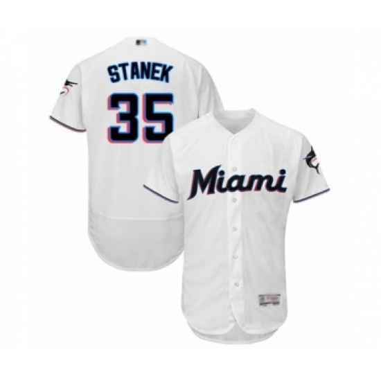 Men's Miami Marlins 35 Ryne Stanek White Home Flex Base Authentic Collection Baseball Player Jersey