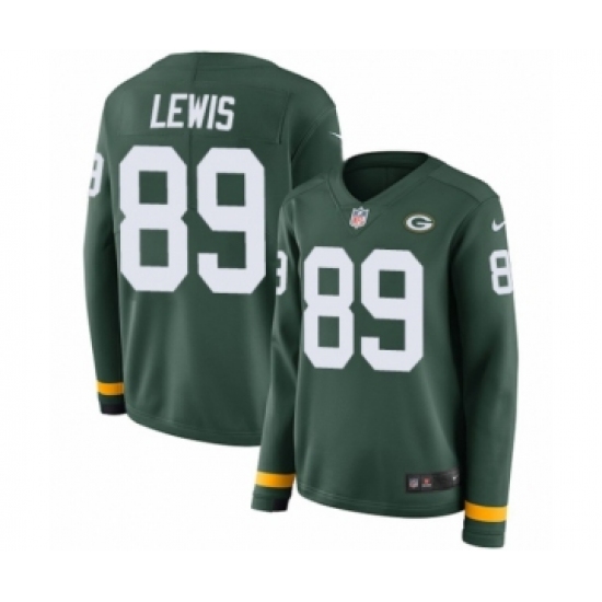 Women's Nike Green Bay Packers 89 Marcedes Lewis Limited Green Therma Long Sleeve NFL Jersey