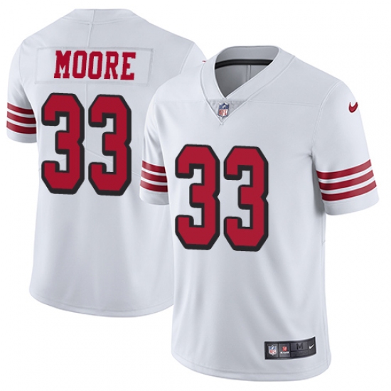 Men's Nike San Francisco 49ers 33 Tarvarius Moore Limited White Rush Vapor Untouchable NFL Jersey