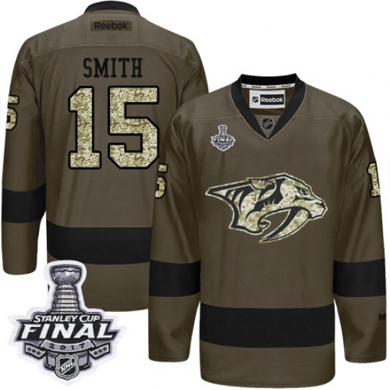 Men's Adidas Nashville Predators 15 Craig Smith Authentic Green Salute to Service 2017 Stanley Cup Final NHL Jersey