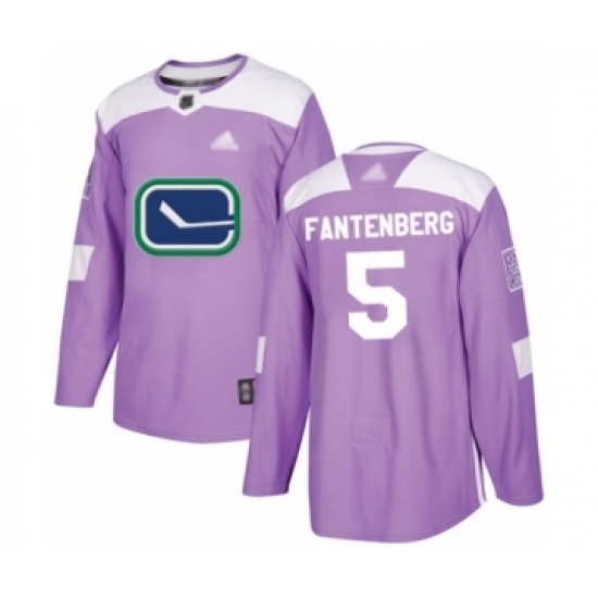 Men's Vancouver Canucks 5 Oscar Fantenberg Authentic Purple Fights Cancer Practice Hockey Jersey