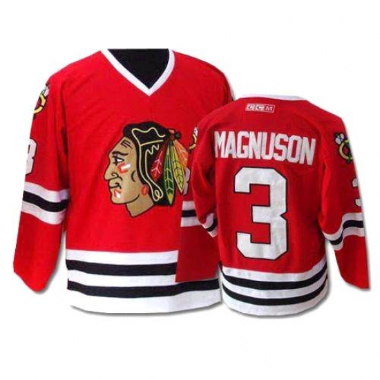 Men's CCM Chicago Blackhawks 3 Keith Magnuson Authentic Red Throwback NHL Jersey