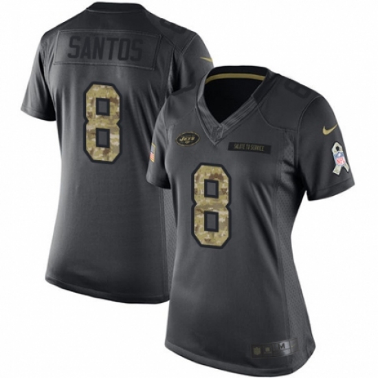 Women's Nike New York Jets 8 Cairo Santos Limited Black 2016 Salute to Service NFL Jersey
