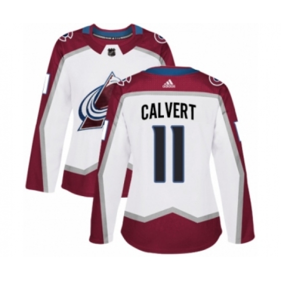 Women's Adidas Colorado Avalanche 11 Matt Calvert Authentic White Away NHL Jersey