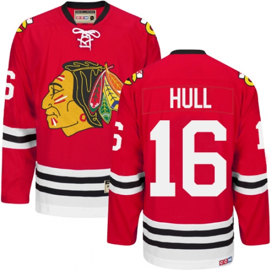 Men's CCM Chicago Blackhawks 16 Bobby Hull Authentic Red New Throwback NHL Jersey