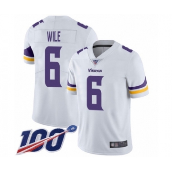 Men's Minnesota Vikings 6 Matt Wile White Vapor Untouchable Limited Player 100th Season Football Jersey