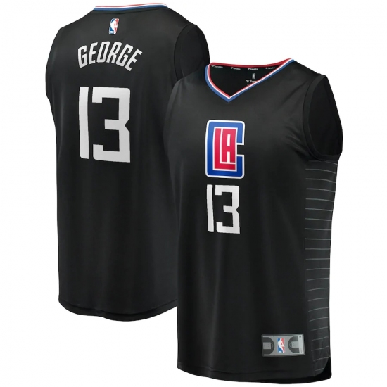 Men's LA Clippers 13 Paul George Fanatics Branded Black 2020-21 Fast Break Player Jersey