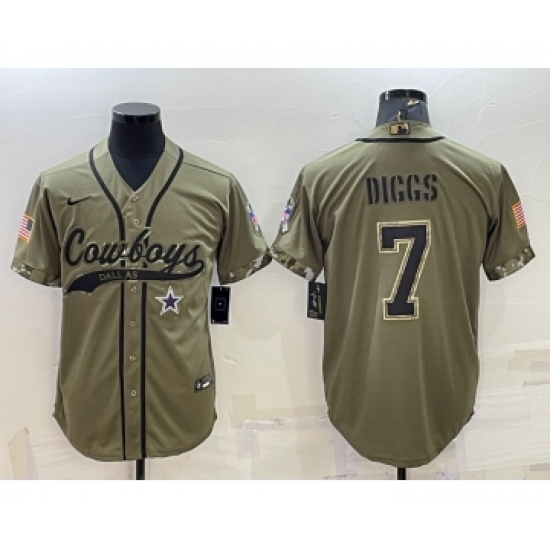 Men's Dallas Cowboys 7 Trevon Diggs 2022 Olive Salute to Service Cool Base Stitched Baseball Jersey