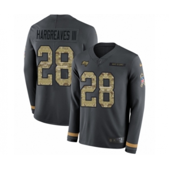 Youth Nike Tampa Bay Buccaneers 28 Vernon Hargreaves III Limited Black Salute to Service Therma Long Sleeve NFL Jersey