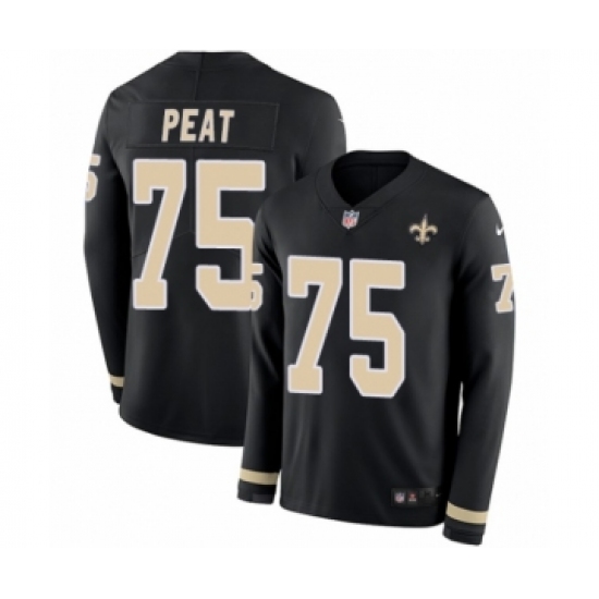 Men's Nike New Orleans Saints 75 Andrus Peat Limited Black Therma Long Sleeve NFL Jersey