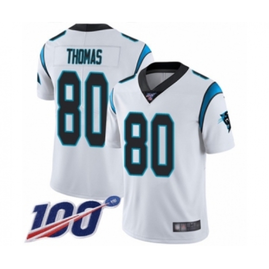 Men's Carolina Panthers 80 Ian Thomas White Vapor Untouchable Limited Player 100th Season Football Jersey