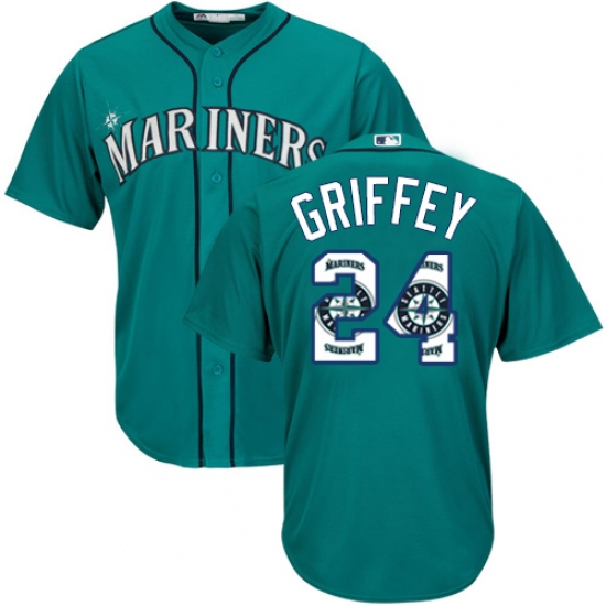 Men's Majestic Seattle Mariners 24 Ken Griffey Authentic Teal Green Team Logo Fashion Cool Base MLB Jersey