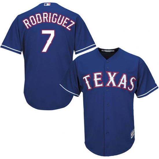 Men's Majestic Texas Rangers 7 Ivan Rodriguez Replica Royal Blue Alternate 2 Cool Base MLB Jersey
