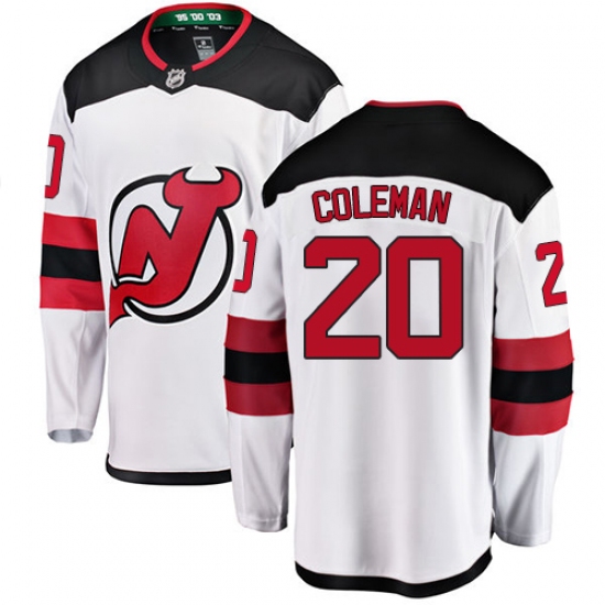 Men's New Jersey Devils 20 Blake Coleman Fanatics Branded White Away Breakaway NHL Jersey