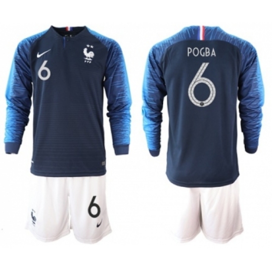 France 6 Pogba Home Long Sleeves Soccer Country Jersey