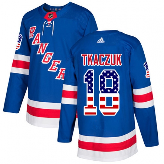 Men's Adidas New York Rangers 18 Walt Tkaczuk Authentic Royal Blue USA Flag Fashion NHL Jersey