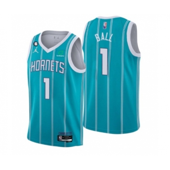 Men's Charlotte Hornets 1 LaMelo Ball 2022-23 Icon Edition No.6 Patch Stitched Basketball Jersey