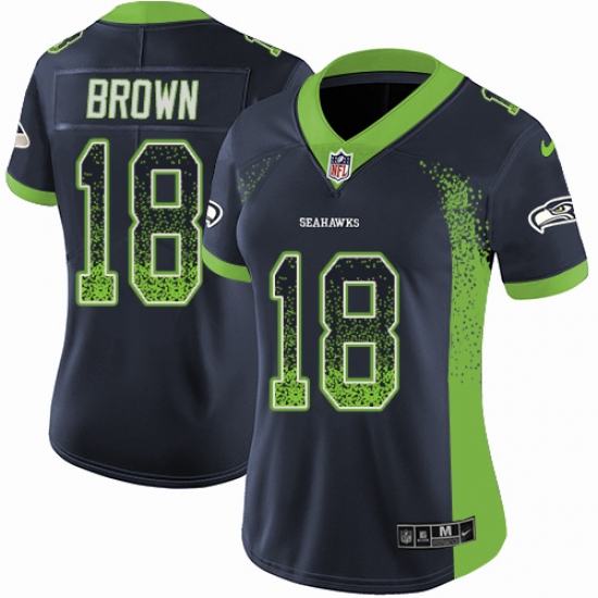 Women's Nike Seattle Seahawks 18 Jaron Brown Limited Navy Blue Rush Drift Fashion NFL Jersey