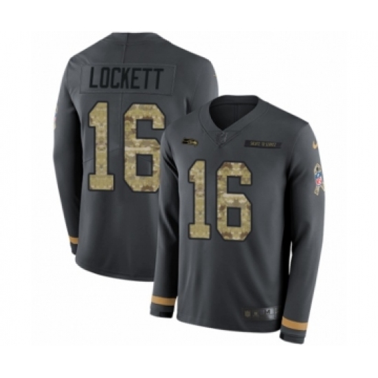 Youth Nike Seattle Seahawks 16 Tyler Lockett Limited Black Salute to Service Therma Long Sleeve NFL Jersey