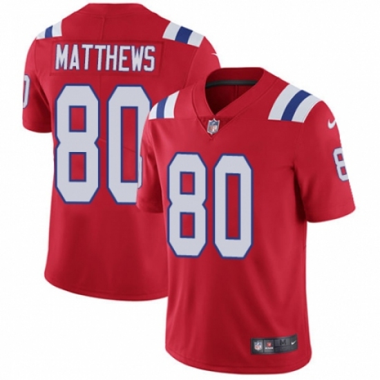 Youth Nike New England Patriots 80 Jordan Matthews Red Alternate Vapor Untouchable Limited Player NFL Jersey