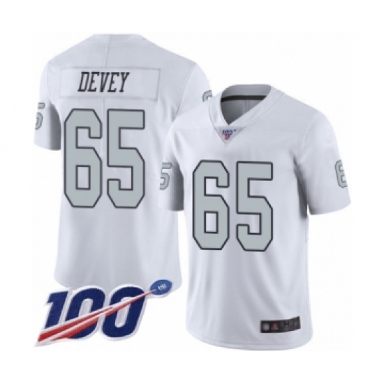 Youth Oakland Raiders 65 Jordan Devey Limited White Rush Vapor Untouchable 100th Season Football Jersey