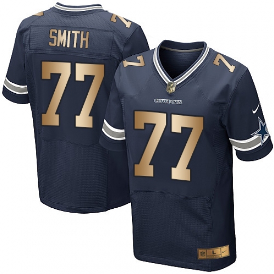 Men's Nike Dallas Cowboys 77 Tyron Smith Elite Navy/Gold Team Color NFL Jersey