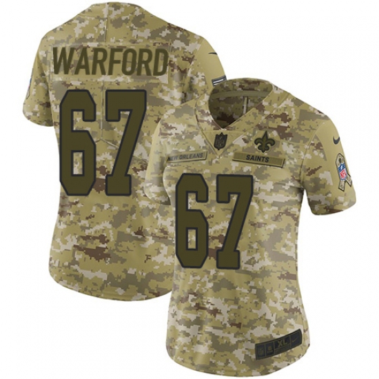 Women's Nike New Orleans Saints 67 Larry Warford Limited Camo 2018 Salute to Service NFL Jersey