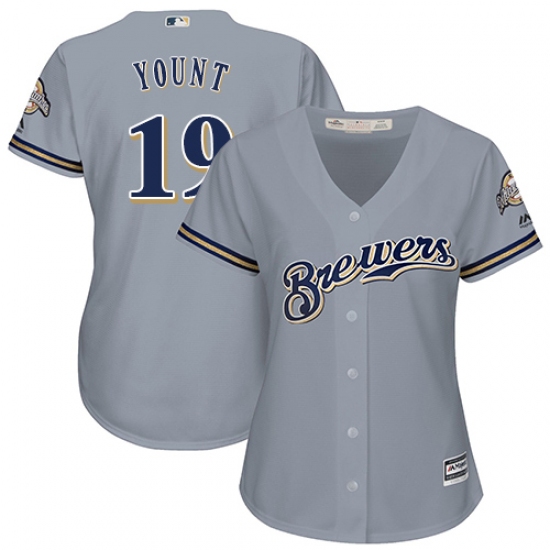 Women's Majestic Milwaukee Brewers 19 Robin Yount Authentic Grey Road Cool Base MLB Jersey