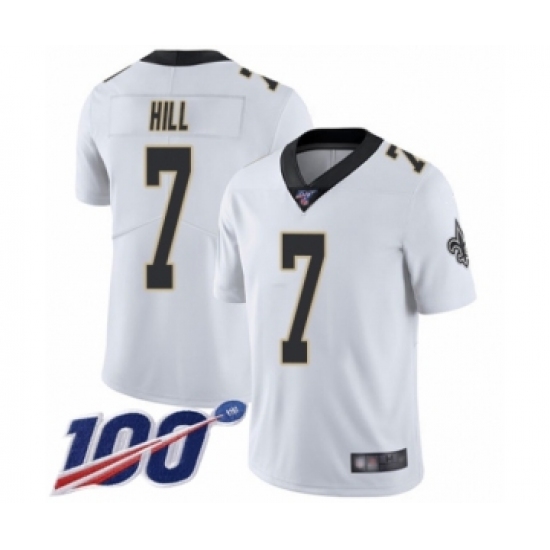 Men's New Orleans Saints 7 Taysom Hill White Vapor Untouchable Limited Player 100th Season Football Jersey