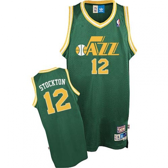 Men's Adidas Utah Jazz 12 John Stockton Authentic Green Throwback NBA Jersey