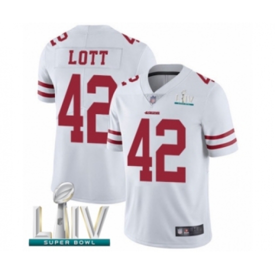 Men's San Francisco 49ers 42 Ronnie Lott White Vapor Untouchable Limited Player Super Bowl LIV Bound Football Jersey