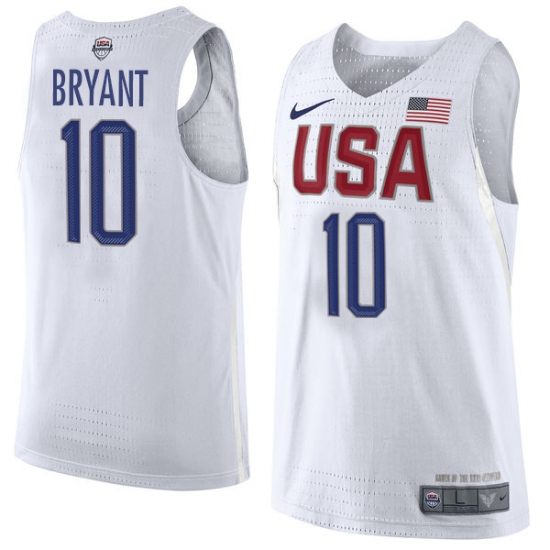 Men's Nike Team USA 10 Kobe Bryant Authentic White 2016 Olympics Basketball Jersey