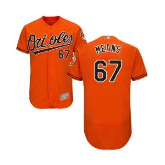 Men's Baltimore Orioles 67 John Means Orange Alternate Flex Base Authentic Collection Baseball Jersey
