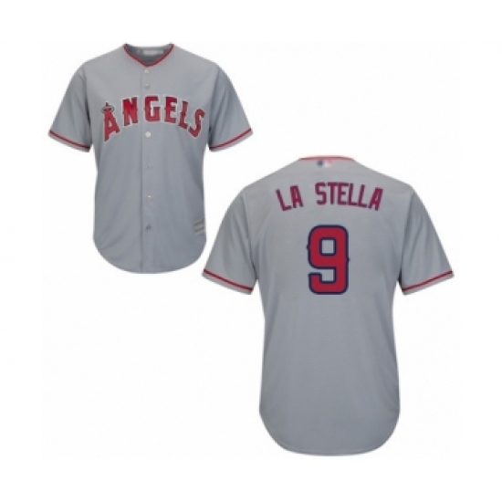 Men's Los Angeles Angels of Anaheim 9 Tommy La Stella Replica Grey Road Cool Base Baseball Jersey
