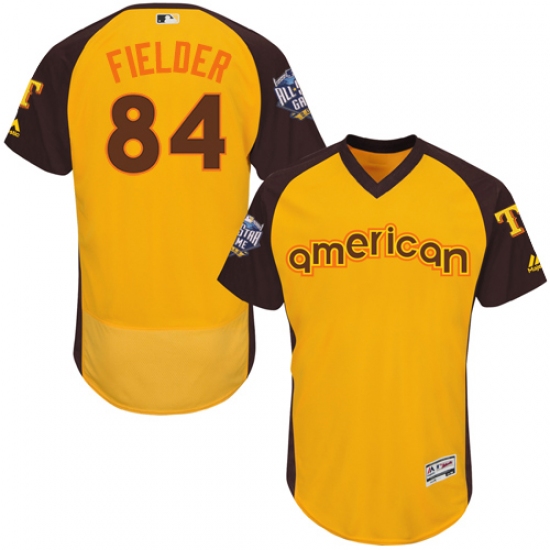 Men's Majestic Texas Rangers 84 Prince Fielder Yellow 2016 All-Star American League BP Authentic Collection Flex Base MLB Jersey