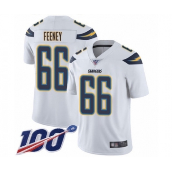 Men's Los Angeles Chargers 66 Dan Feeney White Vapor Untouchable Limited Player 100th Season Football Jersey