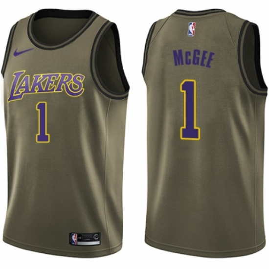 Men's Nike Los Angeles Lakers 1 JaVale McGee Swingman Green Salute to Service NBA Jersey