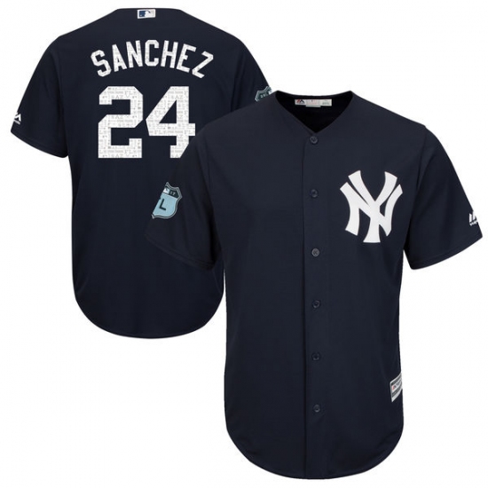 Youth Majestic New York Yankees 24 Gary Sanchez Authentic Navy Blue 2017 Spring Training Cool BaseMLB Jersey