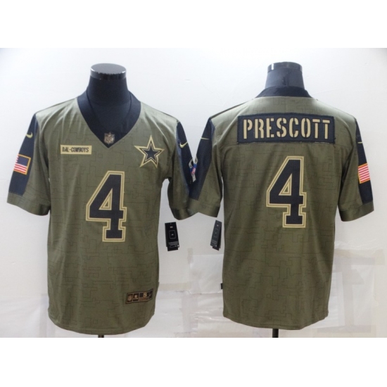 Men's Dallas Cowboys 4 Dak Prescott Nike Olive 2021 Salute To Service Limited Player Jersey