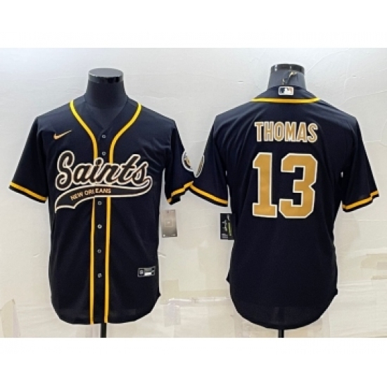 Men's New Orleans Saints 13 Michael Thomas Black With Patch Cool Base Stitched Baseball Jersey